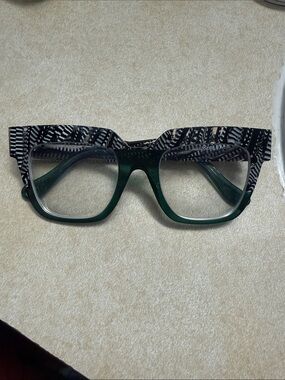 See eyewear Patterned Black &  Green oversized eyeglass frames